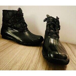 Sperry Saltwater Duck Boots Womens 8M Black Quilted Waterproof Rain Boots
